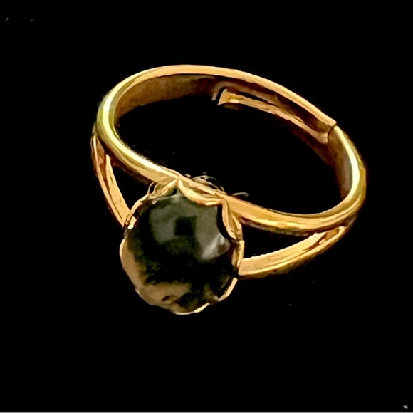 18 k Gold Plated Ring Moss Agate Stone Size 4 Expandable Gift Present 18 karat - Picture 3 of 8